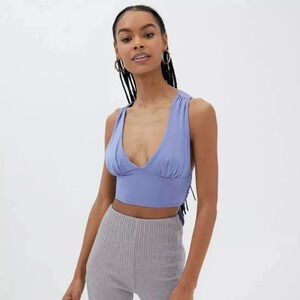 Urban Outfitters Women's Phoenix‎ Plunge Tie Back Top in Blue Size Medium
